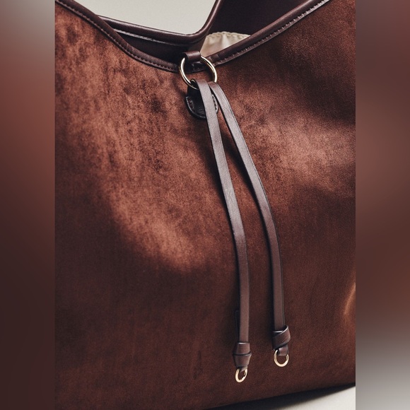 Mali + Lili Knotted Faux -Suede Tote Bag Chocolate - Picture 3 of 3